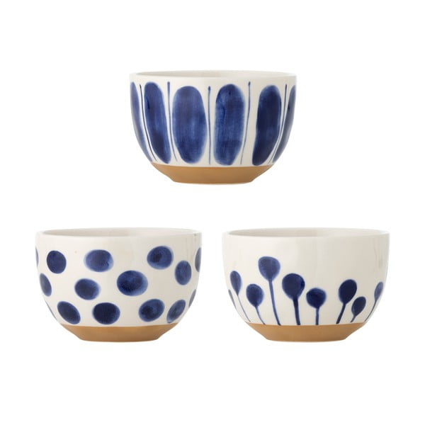 Boluri mici albe/albastre 3 buc. din gresie 500 ml Linora – Bloomingville