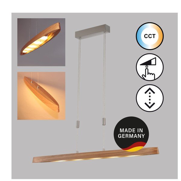 Lustră argintie/în culoare naturală LED cu intensitate reglabilă cu abajur din lemn Shine-wood – Fischer & Honsel-image-3