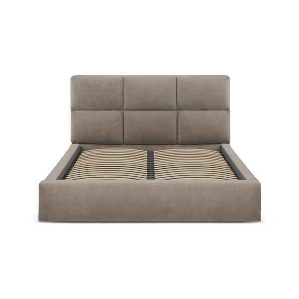 Pat matrimonial maro deschis tapițat cu spațiu de depozitare cu somieră 140x200 cm Libera – Windsor & Co Sofas-image-4