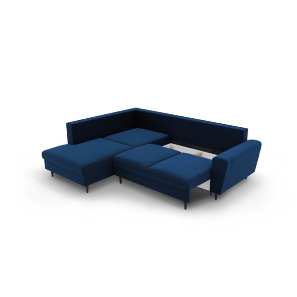 Colțar albastru extensibil, cu spațiu de depozitare cu tapițerie din catifea (cu colț pe partea stângă-în formă de ”L”) Kyoto – Cosmopolitan Design-image-3