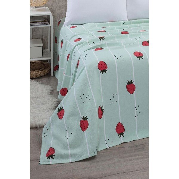 Cuvertură verde-mentă din bumbac 170x230 cm Strawberry – Mila Home-image-2
