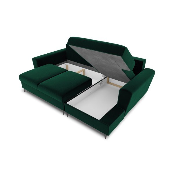 Colțar verde extensibil, cu spațiu de depozitare cu tapițerie din catifea (cu colț pe partea dreaptă, cu șezlong) Kyoto – Cosmopolitan Design-image-3