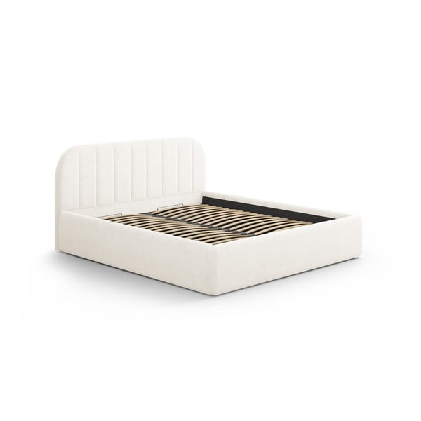 Pat matrimonial fildeș tapițat cu spațiu de depozitare cu somieră 140x200 cm Juno – Windsor & Co Sofas-image-2