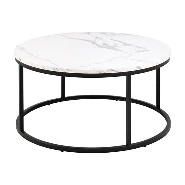 Măsuță de cafea albă rotundă cu blat cu aspect de marmură ø 80 cm Spiro – Actona-image-4