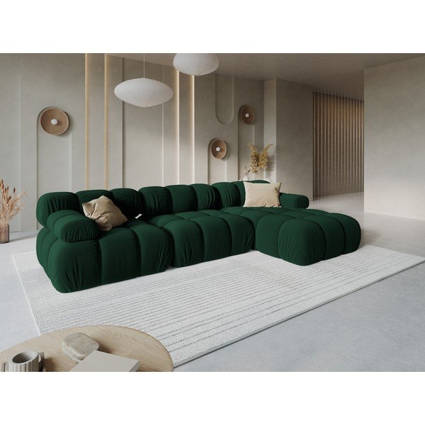 Colțar modular verde închis cu tapițerie din catifea (cu colț pe partea dreaptă/cu șezlong) – Micadoni -image-1