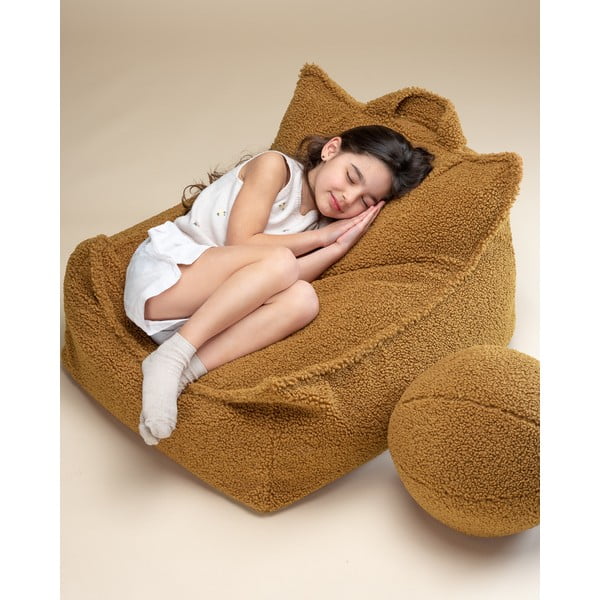 Fotoliu puf pentru copii maro cu tapițerie din țesătură bouclé Chair – Wigiwama-image-2