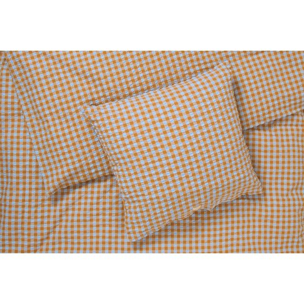 Lenjerie de pat galben ocru/albastru-deschis din țesătură crep pentru pat de o persoană 140x200 cm Bæk&Bølge – JUNA-image-2