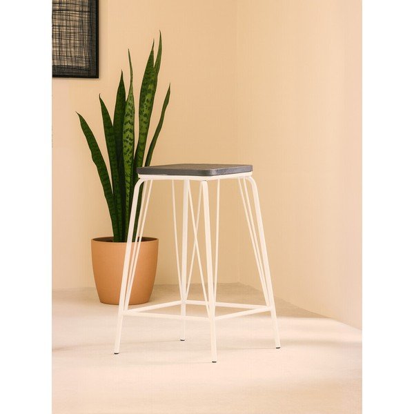 Scaun tip taburet alb/în culoare naturală închisă din lemn de ulm District – Premier Housewares-image-1