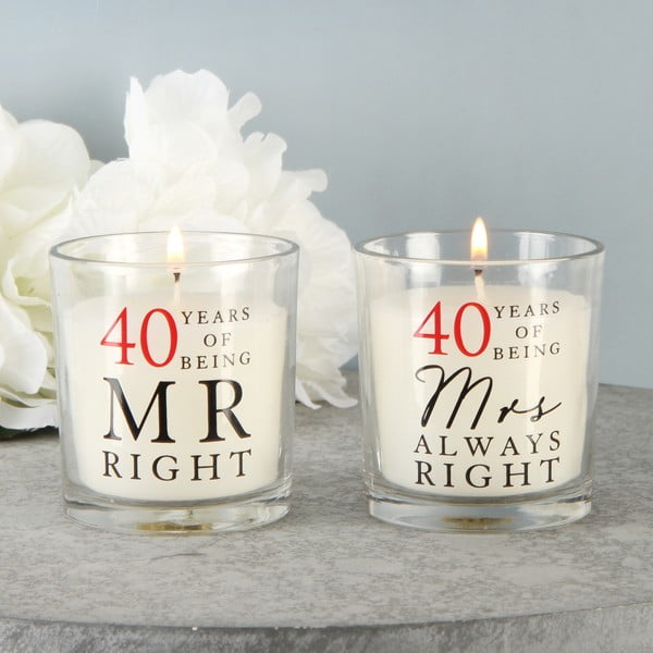 Set 2 lumânări cu aromă de bumbac pentru aniversarea a 40 ani Amore Mr. Right and Mrs. Always Right, 18 ore ardere