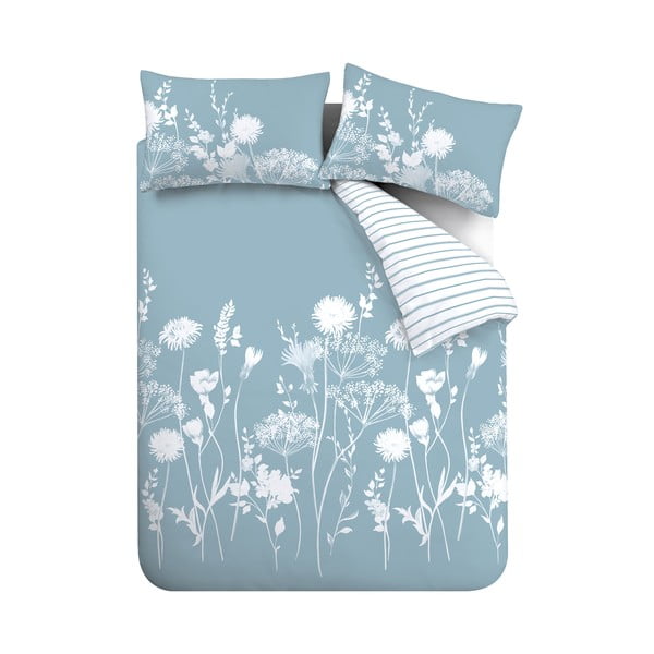 Lenjerie de pat albă/albastră pentru pat dublu 200x200 cm Meadowsweet Floral – Catherine Lansfield