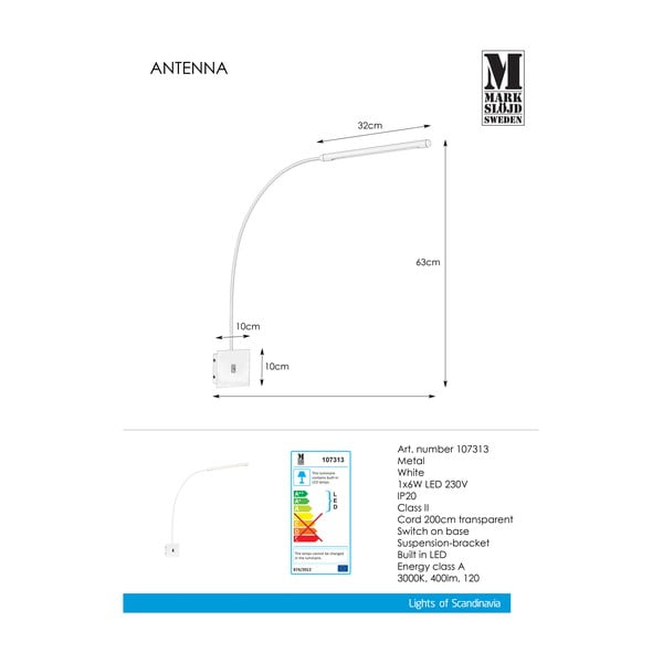 Aplică Markslöjd Antenna 1L, alb-image-2