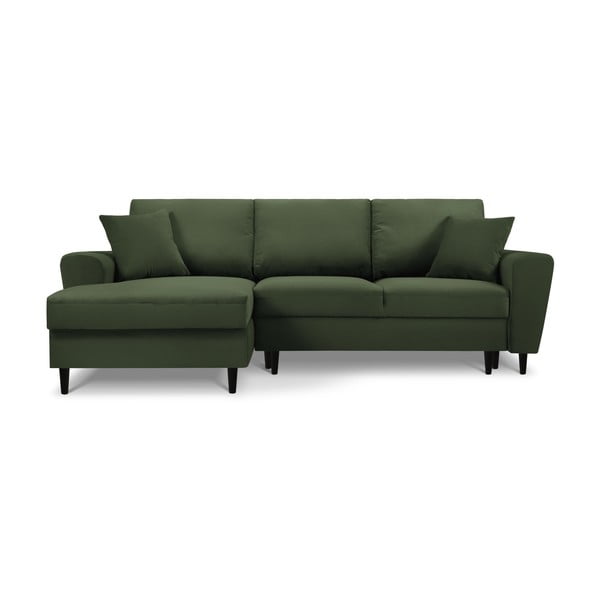 Colțar verde extensibil, cu spațiu de depozitare cu tapițerie din catifea reiată  (cu colț pe partea stângă, cu șezlong) Kyoto – Cosmopolitan Design