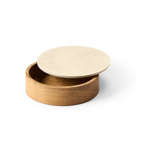Cutie de depozitare crem-în culoare naturală din lemn și din piele ecologică cu capac, decorativă ø 11x3,5 cm Circle Nupo – LIND DNA-image-1