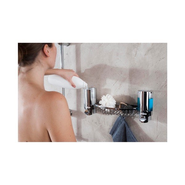 Set 2 dozatoare săpun cu suport pentru duș Compactor Duo, argintiu-image-1