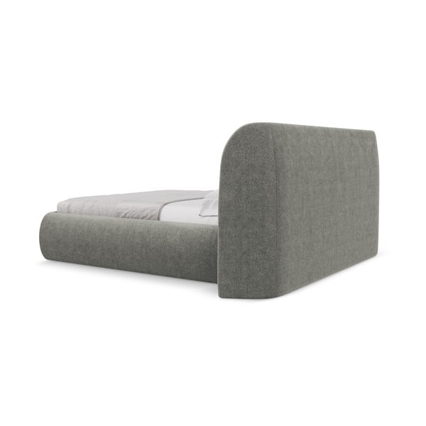 Pat matrimonial gri tapițat cu spațiu de depozitare cu somieră 180x200 cm Hauke – Makamii-image-4