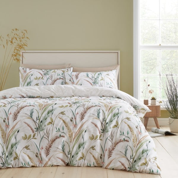 Lenjerie de pat albă/bej din bumbac pentru pat dublu 200x200 cm Ornamental Grasses – RHS