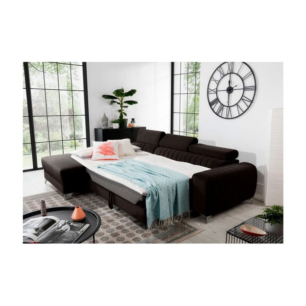 Colțar maro închis extensibil/cu spațiu de depozitare cu tapițerie din catifea (cu colț pe partea stângă/cu șezlong) Grayson – ELTAP-image-4