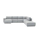 Colțar gri deschis cu tapițerie din catifea reiată  (cu colț pe partea dreaptă/în formă de "U") Nihad modular – Bobochic Paris