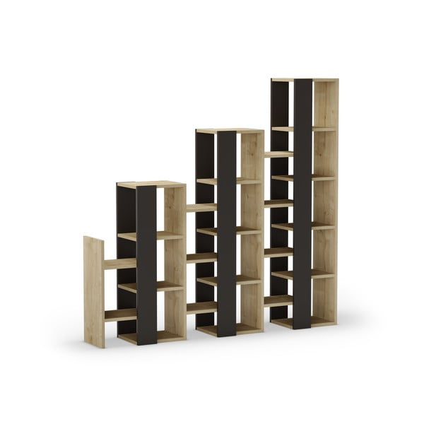 Etajeră neagră/în culoare naturală cu aspect de lemn de stejar 158x151 cm Anissa – Marckeric-image-2