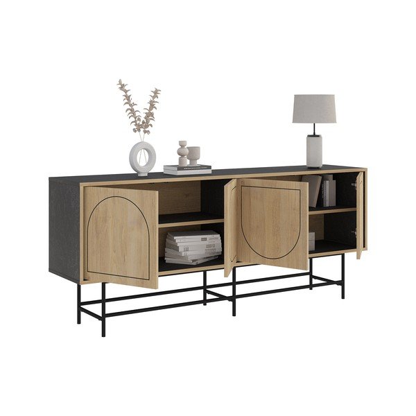 Comodă neagră/în culoare naturală joasă cu aspect de lemn de stejar 187x77,5 cm Giana – Marckeric-image-4