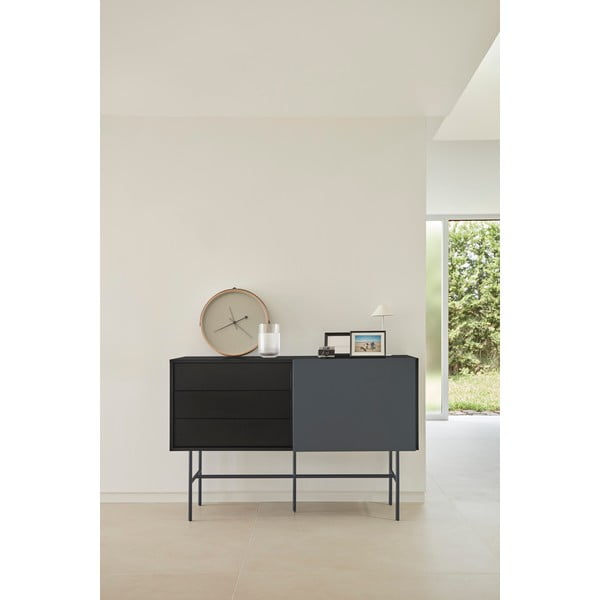Comodă antracit joasă cu ușă glisantă negru-gri  140x91 cm Nube – Teulat-image-1