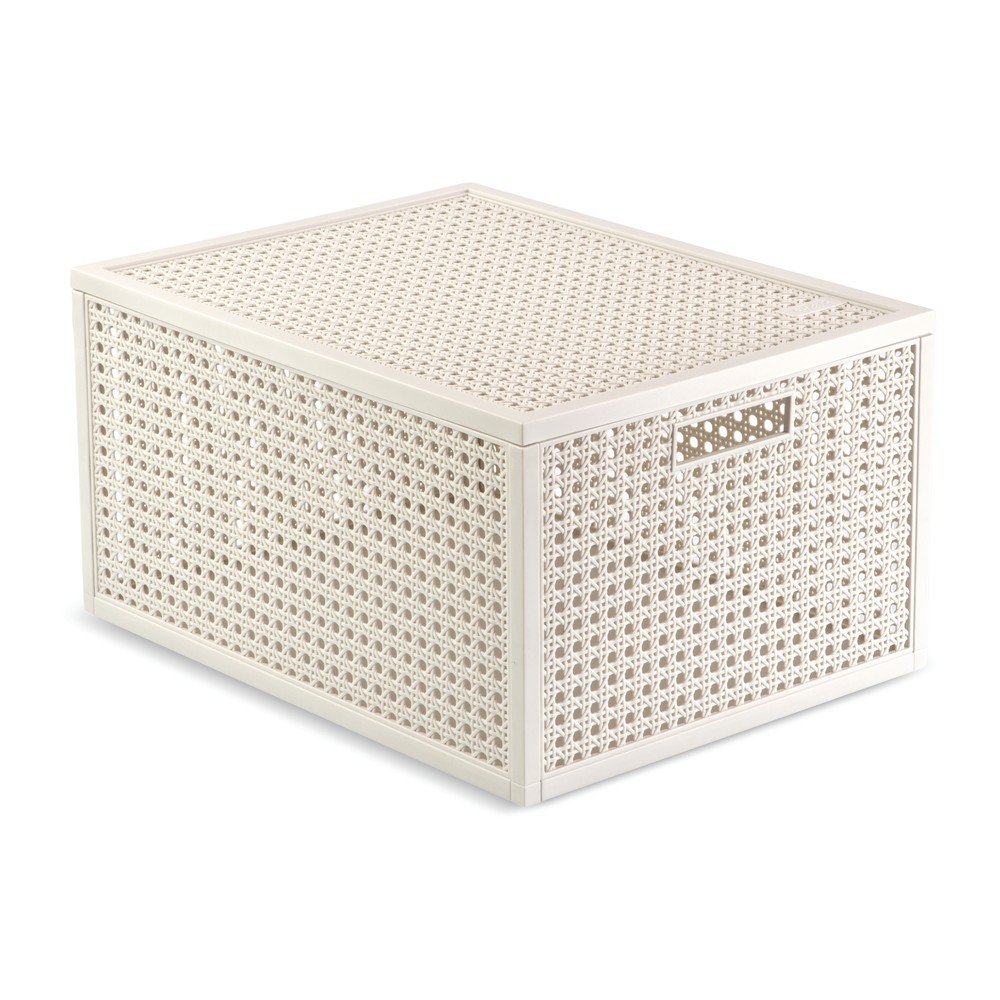 Cutie de depozitare crem din plastic reciclat cu capac 30x38x21 cm Kaya – Curver