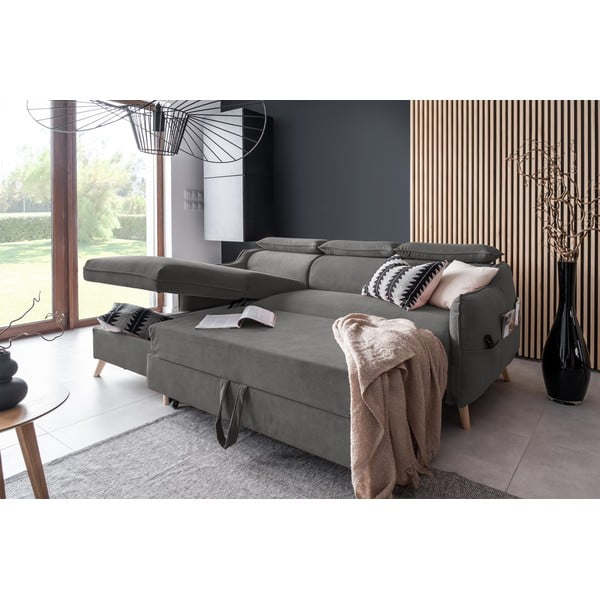 Colțar gri închis extensibil cu tapițerie din catifea (cu colț pe partea stângă ) Sweet Harmony – Miuform-image-4