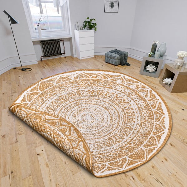 Covor de exterior galben ocru-alb rotund ø 140 cm Siruma – NORTHRUGS-image-1