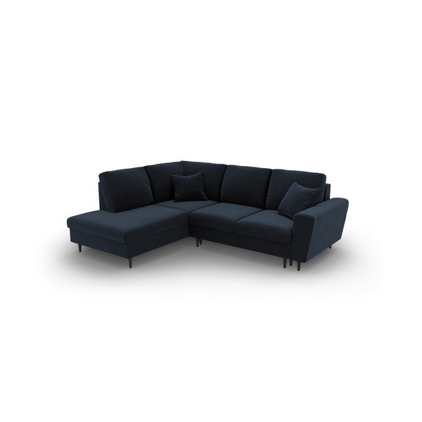 Colțar albastru închis extensibil, cu spațiu de depozitare cu tapițerie din catifea (cu colț pe partea stângă-în formă de ”L”) Kyoto – Cosmopolitan Design-image-1