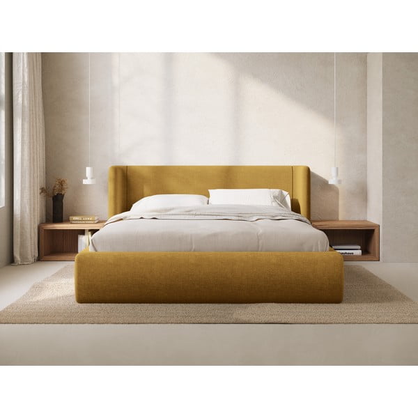 Pat matrimonial galben muștar tapițat cu spațiu de depozitare cu somieră 160x200 cm Jason – Windsor & Co Sofas-image-1