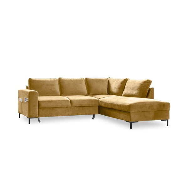 Colțar galben extensibil cu tapițerie din catifea (cu colț pe partea dreaptă) Lofty Lilly – Miuform