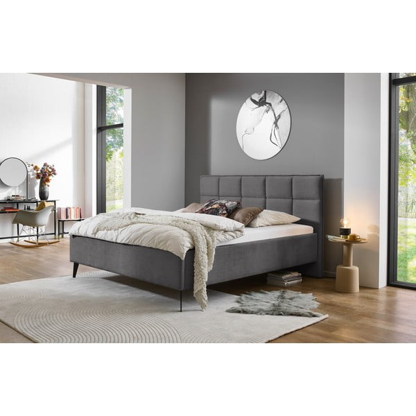 Pat matrimonial gri antracit tapițat cu spațiu de depozitare cu somieră 180x200 cm Paulo – Meise Möbel-image-1