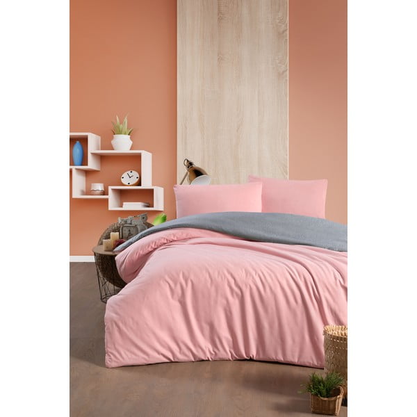 Lenjerie de pat în culoarea somonului-gri din bumbac pentru pat dublu-extins și cearceaf 200x220 cm – Mila Home-image-1