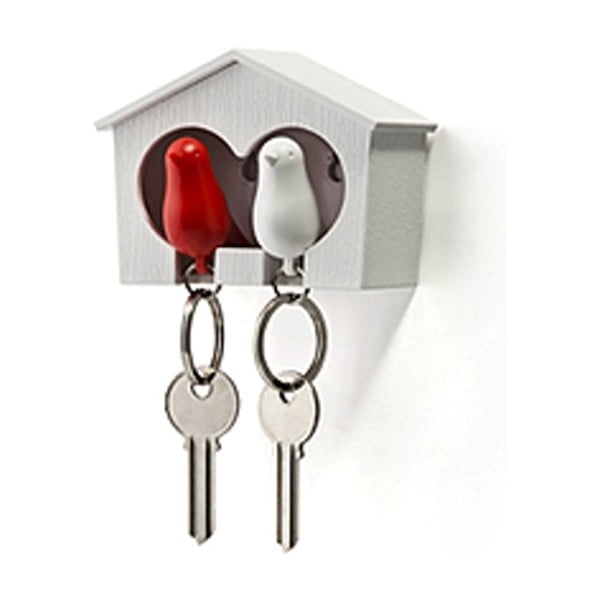 Suport de chei cu breloc roșu și alb Qualy Duo Sparrow