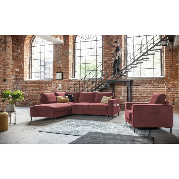 Colțar roz extensibil cu tapițerie din catifea (cu colț pe partea stângă ) Lofty Lilly – Miuform-image-1