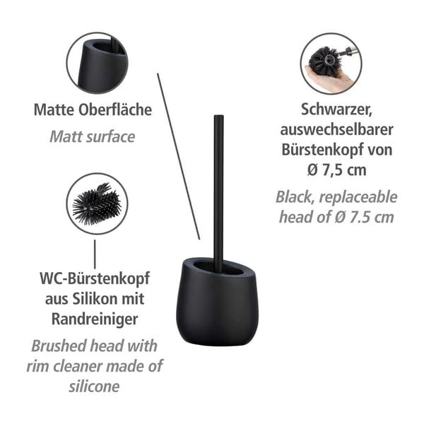Perie de WC negru-mat din ceramică Badi – Wenko-image-4