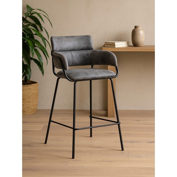 Scaun de bar negru/gri tapițat Tamzin – Premier Housewares-image-1