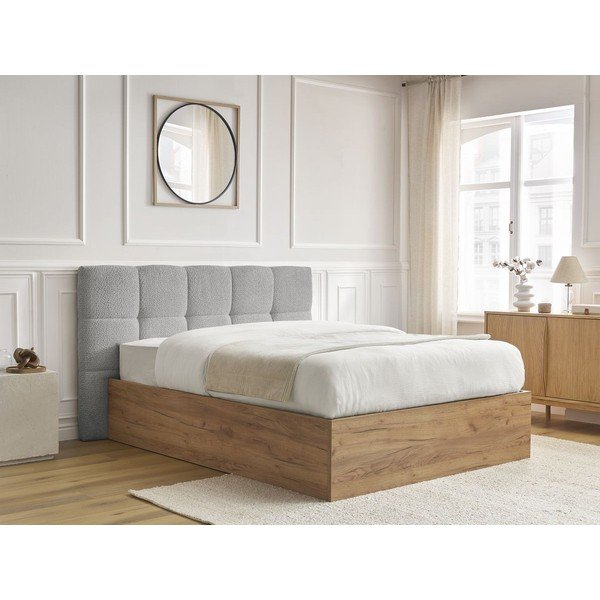 Pat matrimonial gri tapițat/din  placă aglomerată de lemn tapițat cu spațiu de depozitare cu somieră 180x200 cm Kumo – Bobochic Paris-image-2