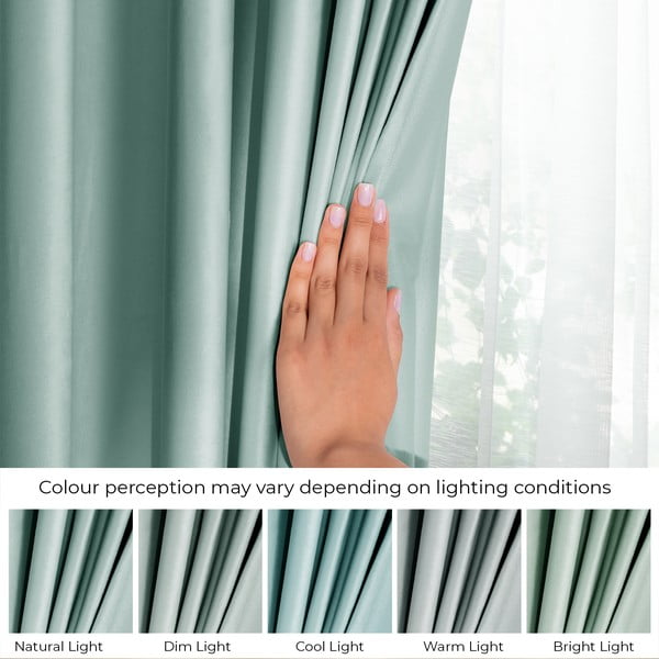 Draperie verde-deschis dimout (semi-opacă) din catifea 140x270 cm Eyelets – Restilo-image-4