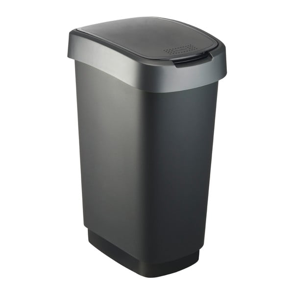 Coș de gunoi negru/argintiu din plastic 50 l Twist – Rotho