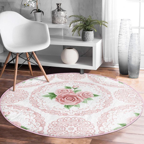 Covor rotund  roz deschis lavabil adecvat și  pentru aspiratoare robot   ø 120 cm Comfort – Mila Home-image-1