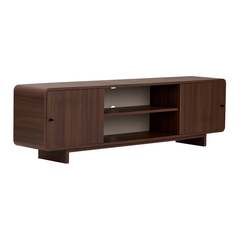 Comodă TV în culoare naturală închisă cu aspect de lemn de nuc 180x52x34 cm Mirel – Nordure