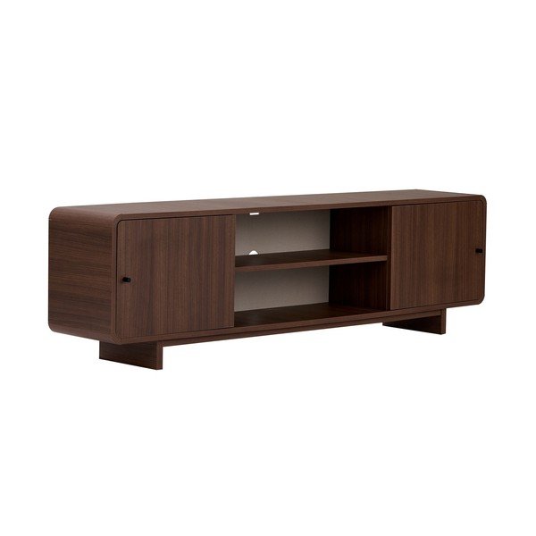 Comodă TV în culoare naturală închisă cu aspect de lemn de nuc 180x52x34 cm Mirel – Nordure