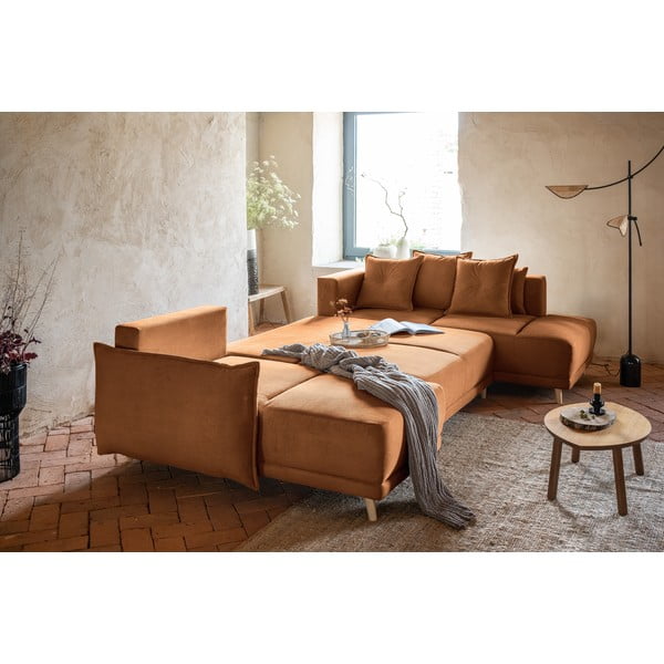 Colțar cărămiziu extensibil cu tapițerie din catifea reiată  (colț dreapta/în formă de "U") Lazy Lukka – Miuform-image-4