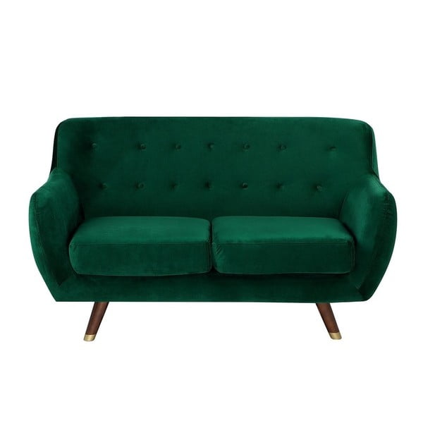 Canapea cu 2 locuri cu tapițerie din catifea Monobeli Willy, verde smarald
