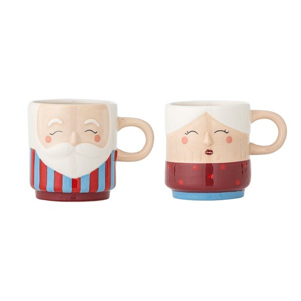 Cești roșii 2 buc. din gresie ceramică 280 ml  cu model de Crăciun Granny – Bloomingville