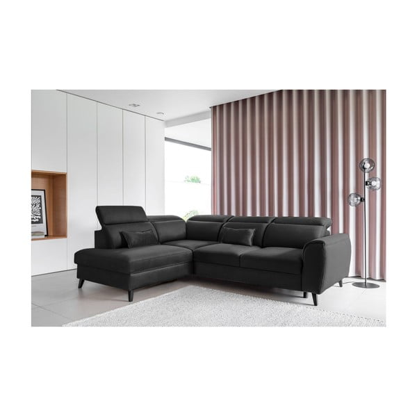 Colțar gri închis extensibil/cu spațiu de depozitare cu tapițerie din catifea (cu colț pe partea dreaptă/în formă de ”L”) Noble – ELTAP-image-1