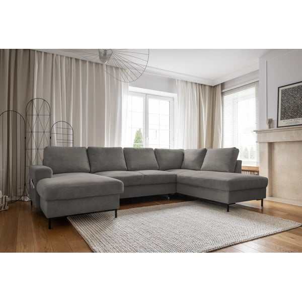 Colțar gri extensibil cu tapițerie din catifea reiată  (cu colț pe partea dreaptă) Lofty Lilly – Miuform-image-3