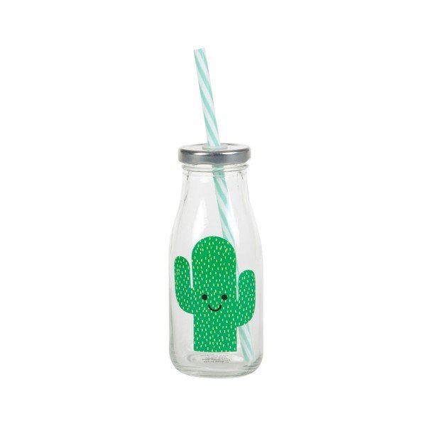 Sticlă cu pai și capac Sass & Belle Cactus Mini Milk Bottle