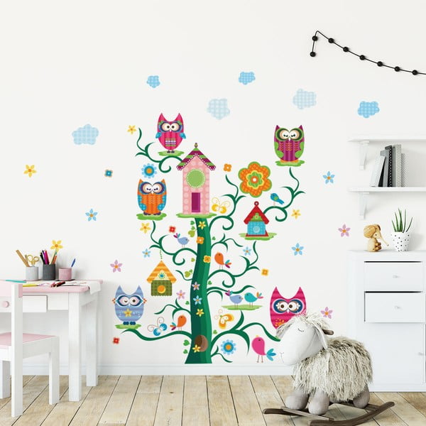 Set autocolante de perete pentru camera copiilor Ambiance Owls and their Magic Tree